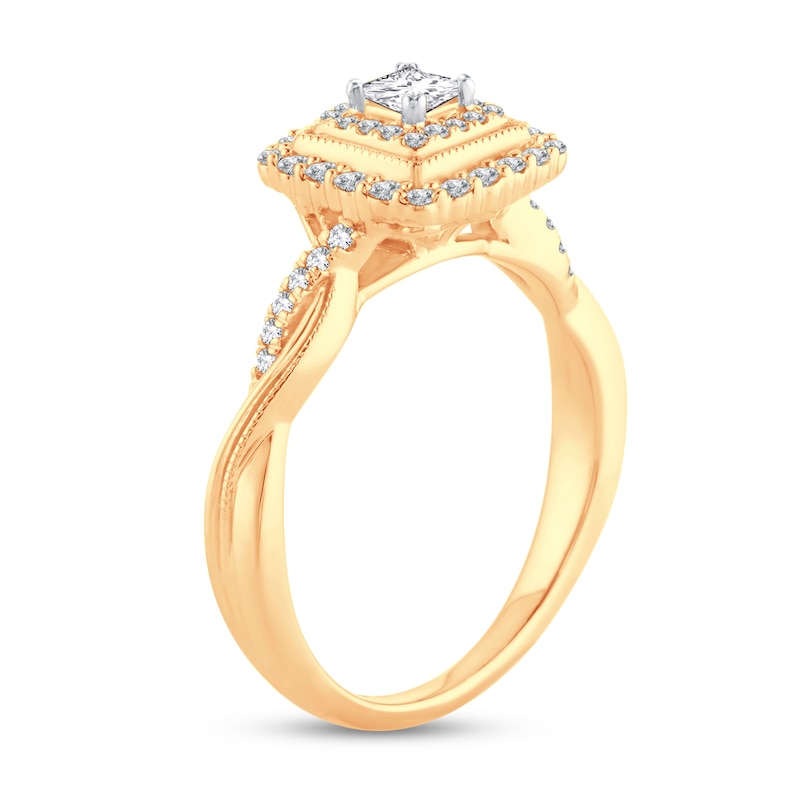 Diamond Engagement Ring 3/8 ct tw Princess & Round Yellow Gold Plated