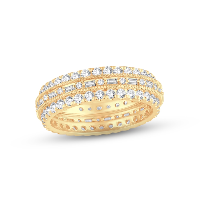 Diamond Eternity Anniversary Ring 1-1/2 ct tw Round & Baguette-cut Yellow Gold Plated