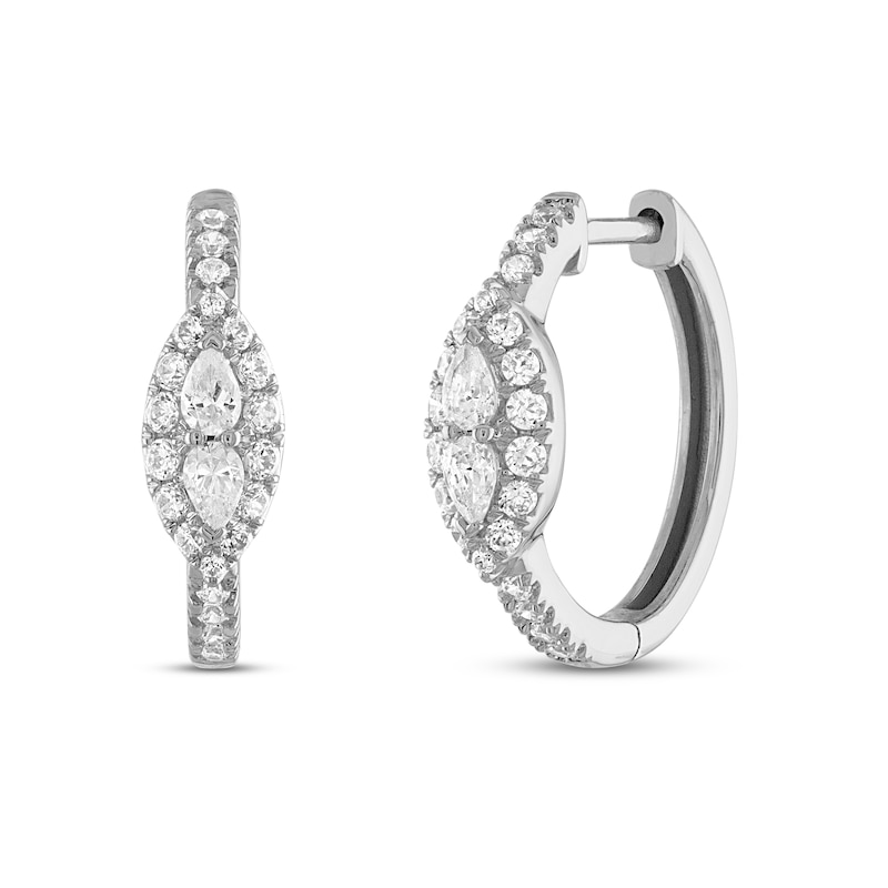 Forever Connected Diamond Hoop Earrings 1/2 ct tw Pear & Round-Cut White Gold Plated