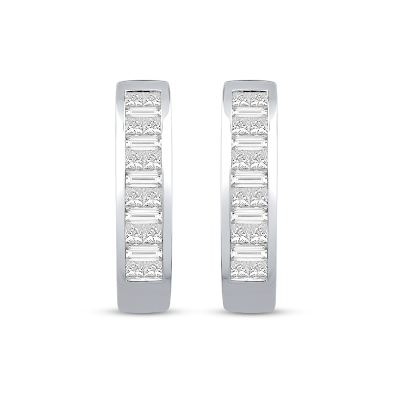 Princess & Baguette-Cut Channel Hoop Earrings 1 ct tw White Gold Plated