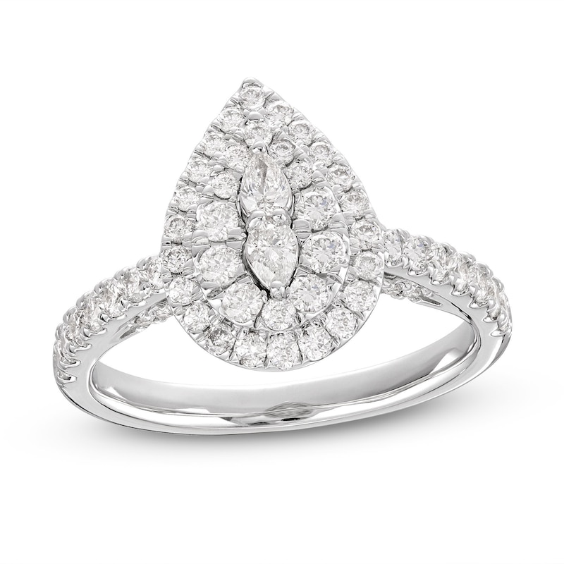 Multi-Diamond Engagement Ring 2 ct tw Pear & Round-cut White Gold Plated