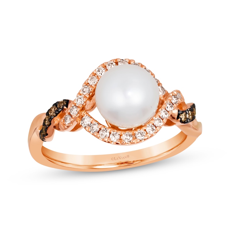 Le Vian Cultured Pearl Ring 1/4 ct tw Diamonds Strawberry Gold Plated