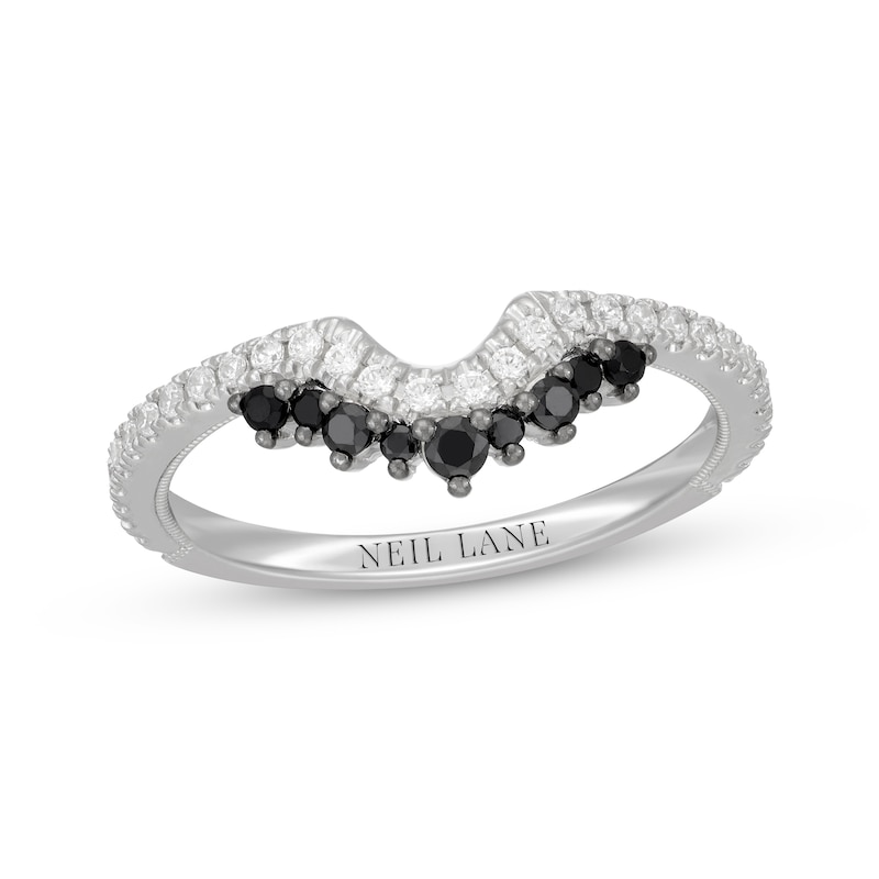 Neil Lane Black & White Diamond Contoured Wedding Band 3/8 ct tw White Gold Plated