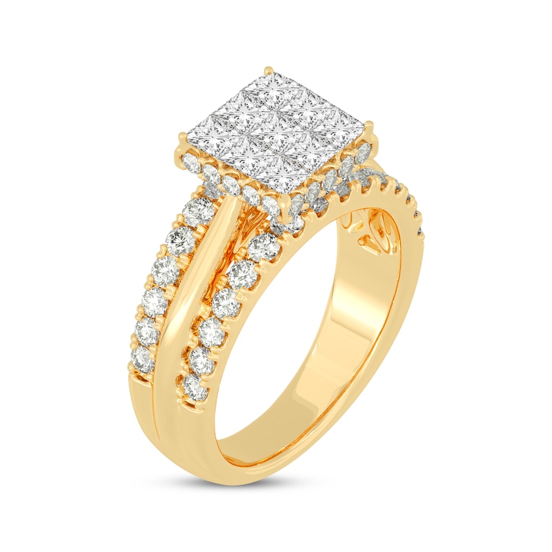 Princess & Round-Cut Multi-Diamond Center Engagement Ring 2 ct tw Yellow Gold Plated