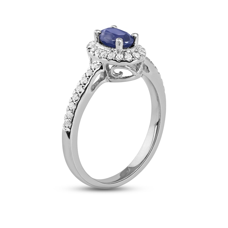 Blue Sapphire & Diamond Ring 1/5 ct tw White Gold Plated