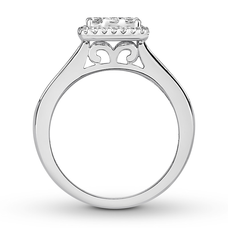 Diamond Engagement Ring 7/8 ct tw Princess & Round White Gold Plated