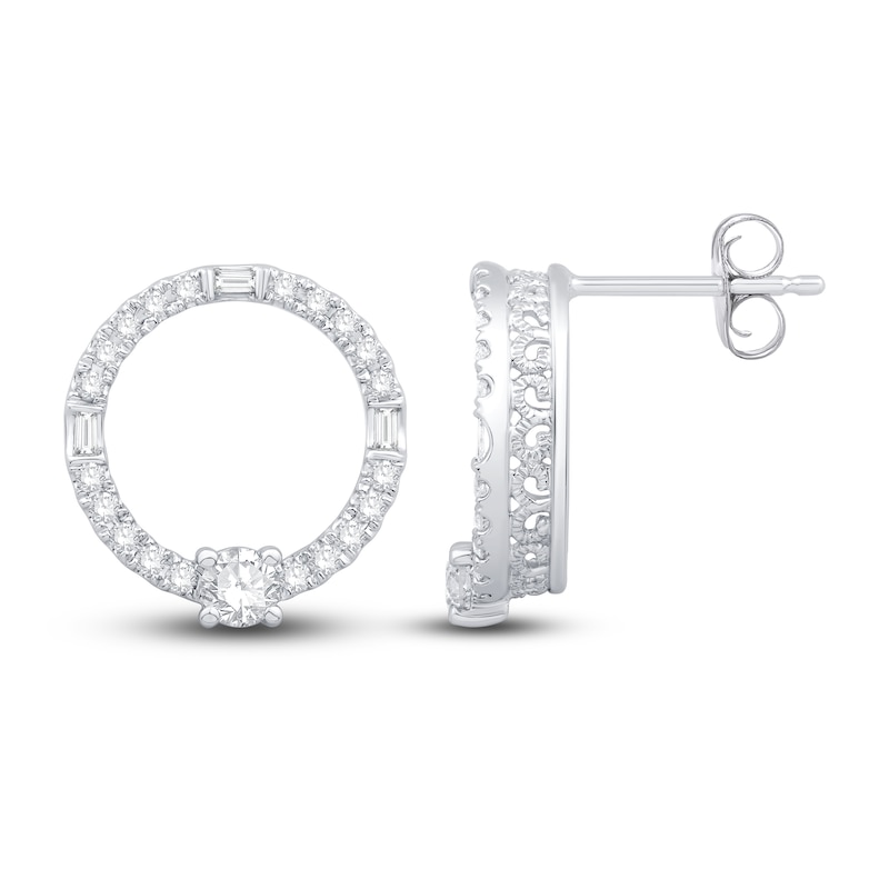 Neil Lane Diamond Circle Earrings 1/2 ct tw Round & Baguette-Cut White Gold Plated