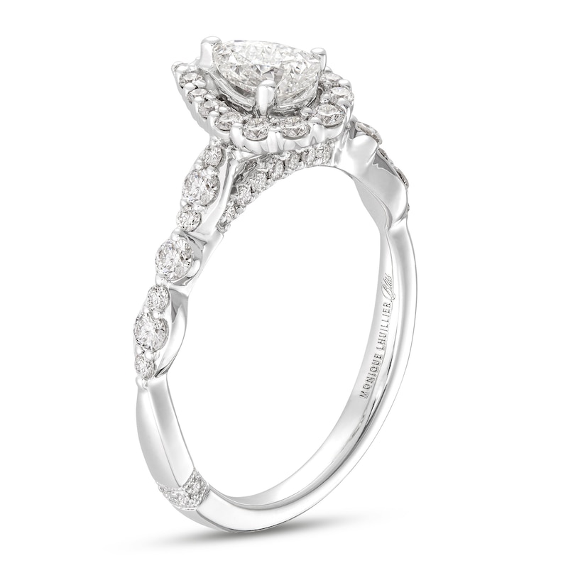Monique Lhuillier Bliss Diamond Engagement Ring 7/8 ct tw Pear & Round-cut White Gold Plated