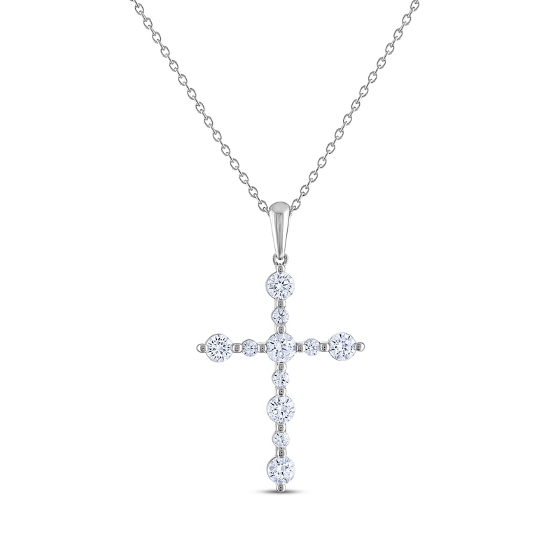 THE LEO Diamond Cross Necklace 1 ct tw White Gold Plated 19"
