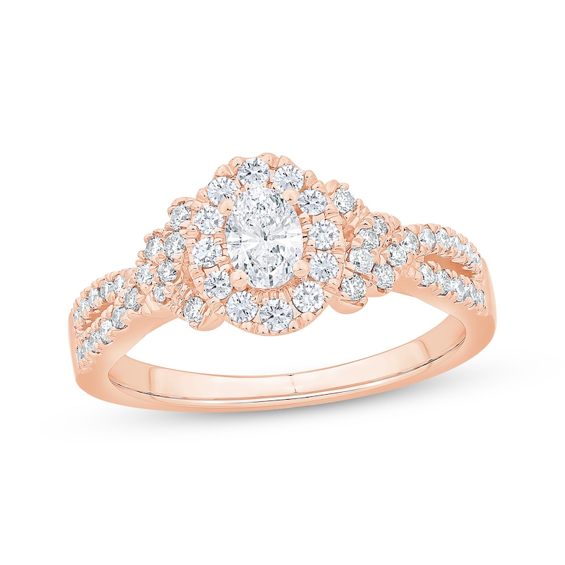 Oval & Round-Cut Diamond Engagement Ring 3/4 ct tw Rose Gold Plated