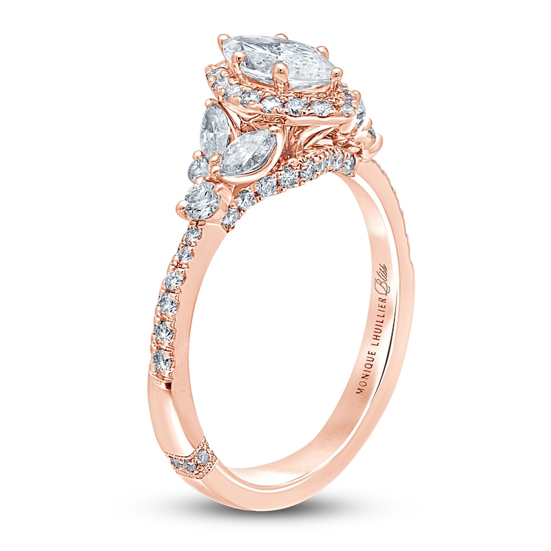 Monique Lhuillier Bliss Diamond Engagement Ring 1-1/8 ct tw Marquise & Round-cut Rose Gold Plated