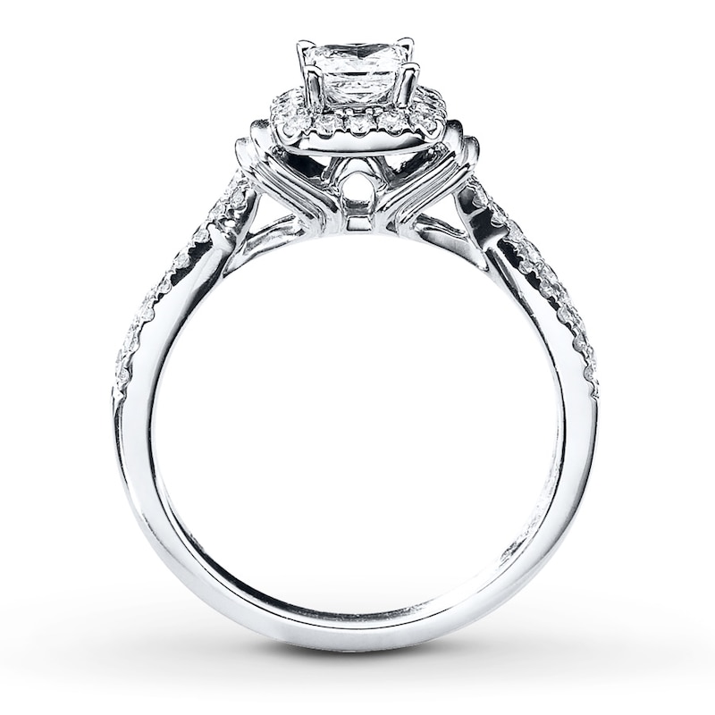 Diamond Engagement Ring 3/4 ct tw Princess & Round-cut White Gold Plated