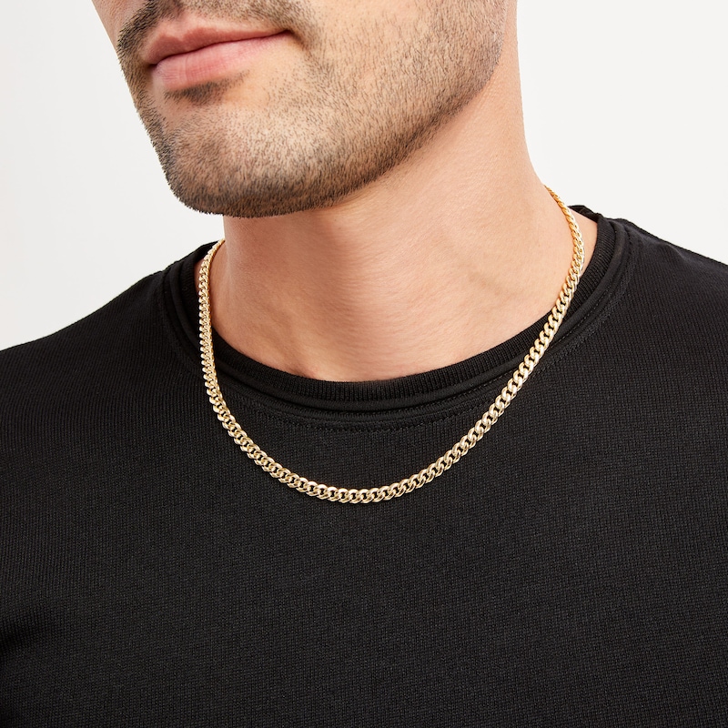 Solid Cuban Chain Necklace Yellow Gold Plated 20"