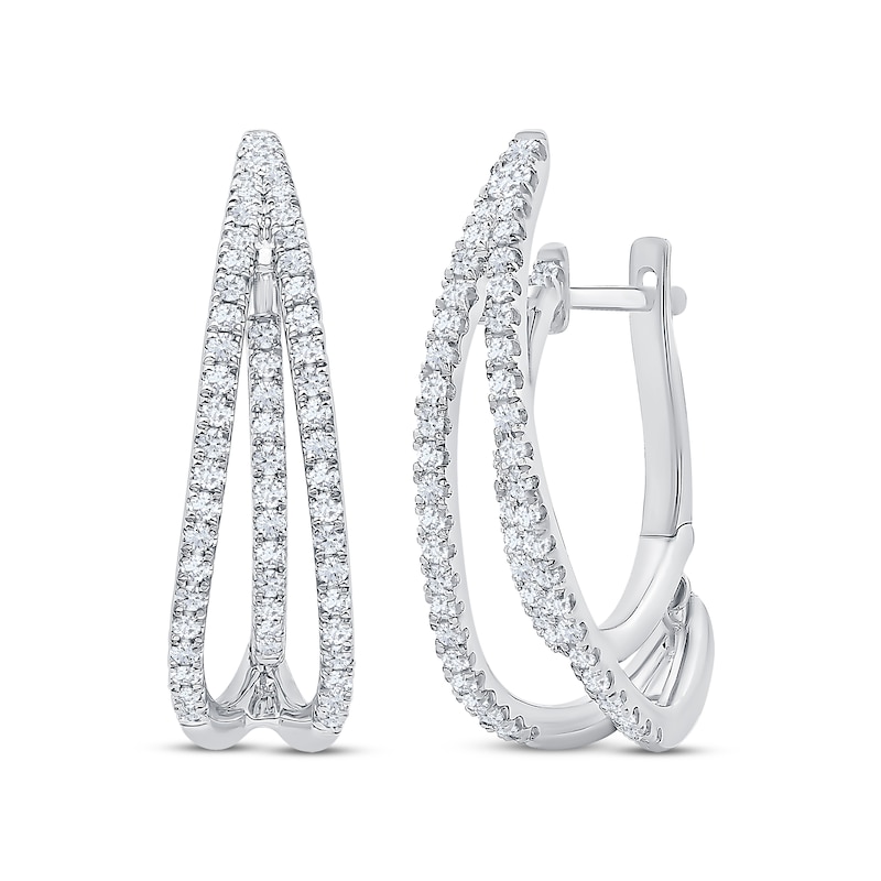 Unstoppable Love Diamond Three-Row Split Hoop Earrings 1 ct tw White Gold Plated