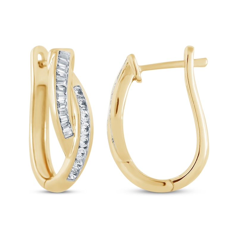 Baguette & Round-Cut Diamond Crossover Hoop Earrings 1/2 ct tw Yellow Gold Plated