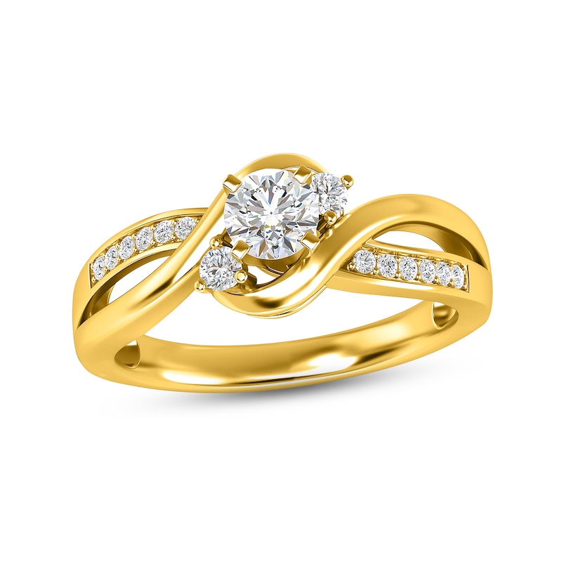 Three-Stone Diamond Engagement Ring 3/8 ct tw Round-cut Yellow Gold Plated