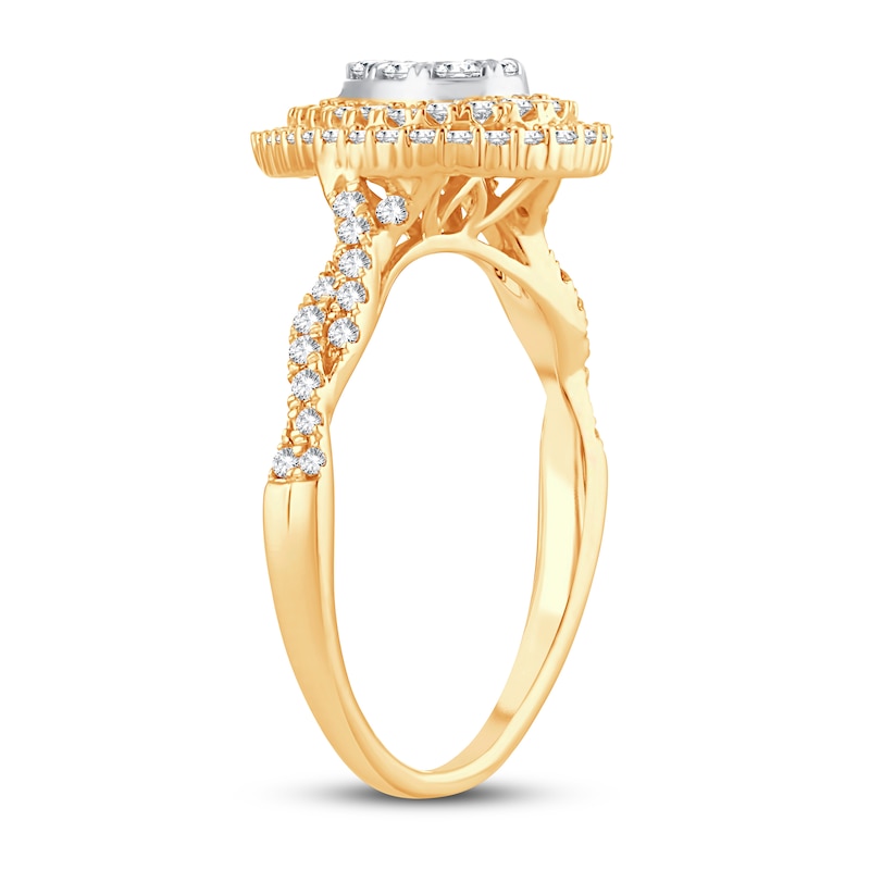 Multi-Stone Diamond Engagement Ring 1/2 ct tw Round-cut Yellow Gold Plated