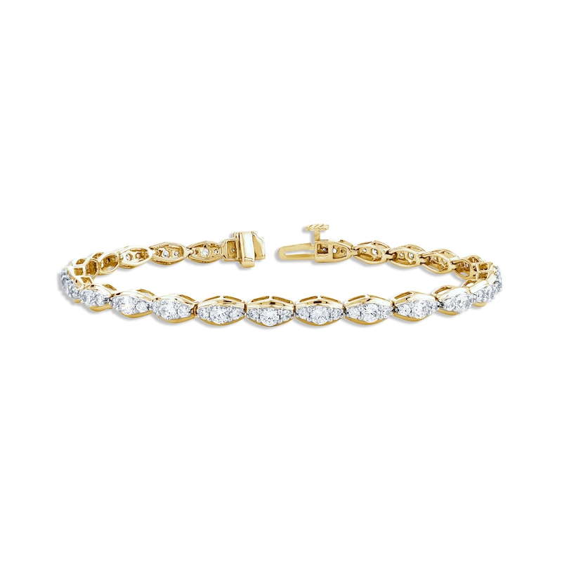 Diamond Oval Link Bracelet 3 ct tw Yellow Gold Plated 7.25"