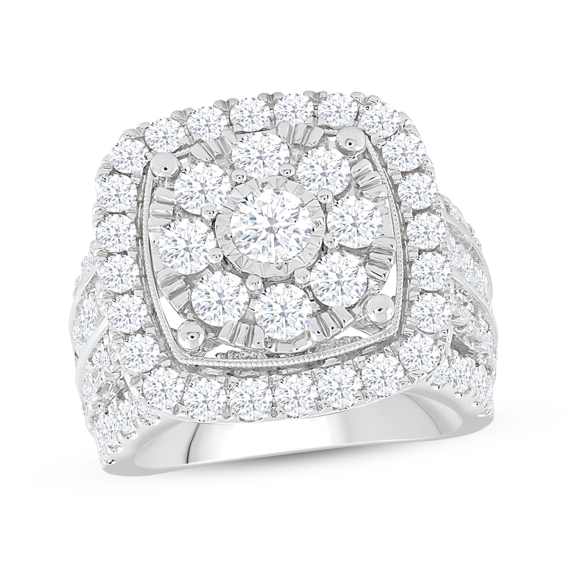 Multi-Diamond Engagement Ring 4 ct tw Round & Baguette-cut White Gold Plated