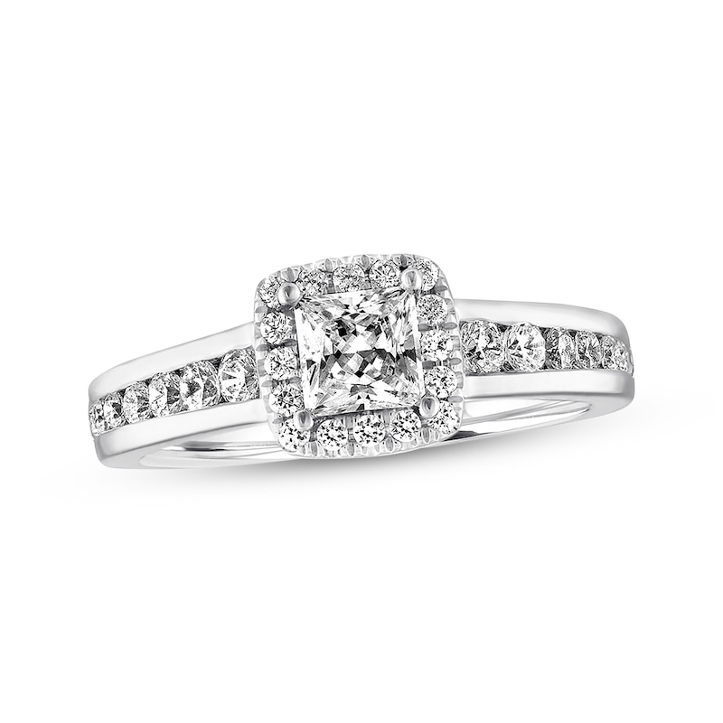 Diamond Engagement Ring 5/8 ct tw Princess-cut White Gold Plated