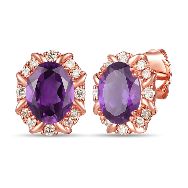 Le Vian Amethyst Earrings 1/5 ct tw Diamonds Strawberry Gold Plated