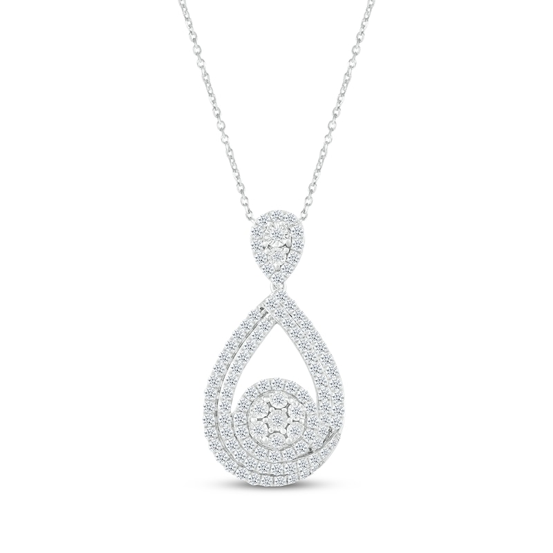 Diamond Teardrop Necklace 1 ct tw Round-cut Silver Plated 18"
