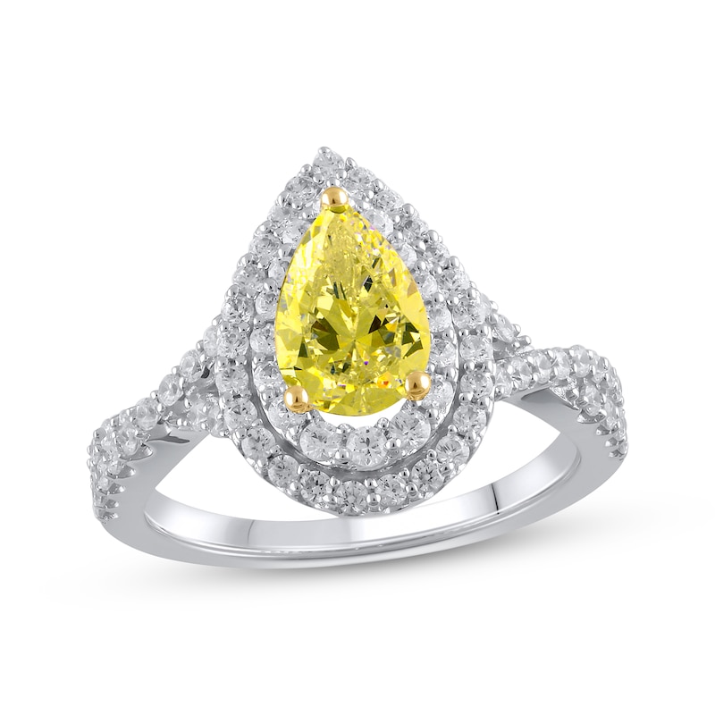 Lab-Created Diamonds by Yellow & White Pear Shaped Engagement Ring 1-3/4 ct tw White Gold Plated
