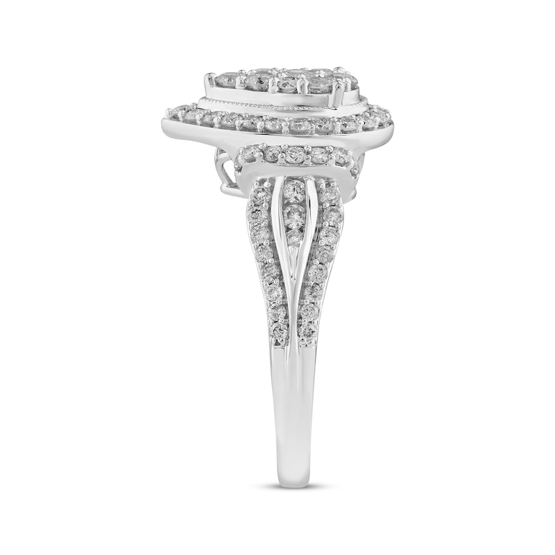 Multi-Diamond Center Teardrop-Frame Engagement Ring 1 ct tw White Gold Plated