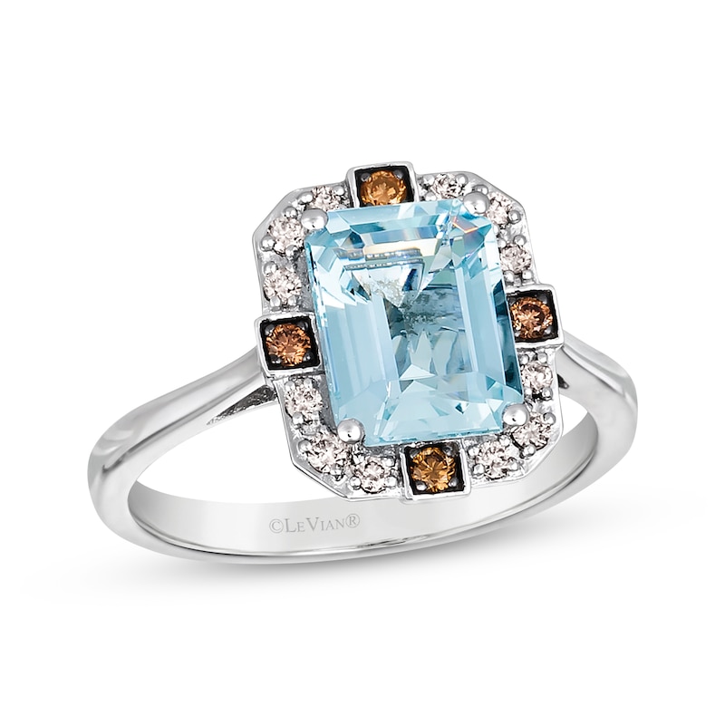 Le Vian Emerald-Cut Aquamarine Ring 1/6 ct tw Diamonds Vanilla Gold Plated