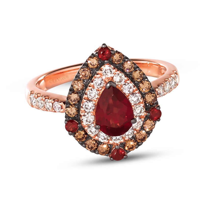 Le Vian Pear & Round-Cut Garnet Ring 3/4 ct tw Diamonds Strawberry Gold Plated