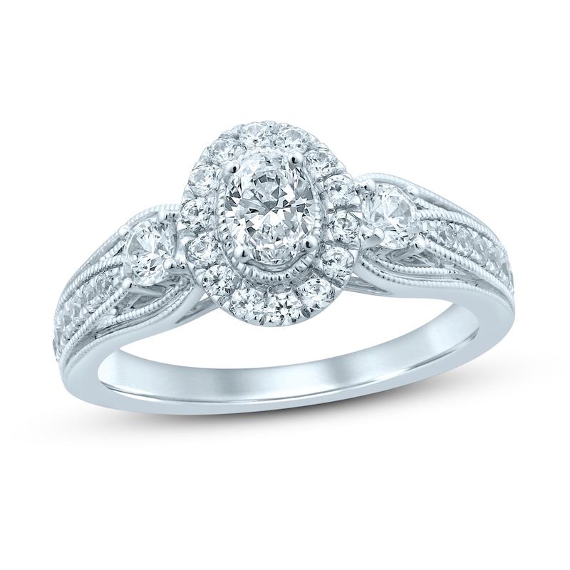 Diamond Engagement Ring 1 ct tw Oval & Round White Gold Plated