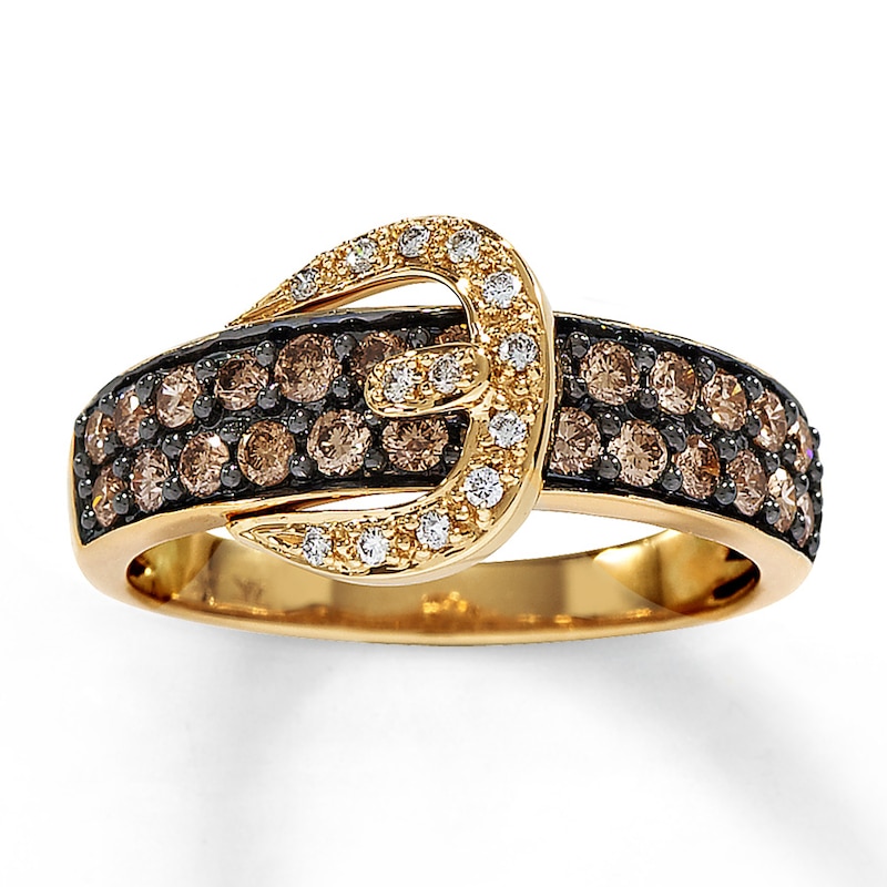 Le Vian Belt Buckle Ring 3/4 ct tw Round-cut Chocolate Diamonds Honey Gold Plated
