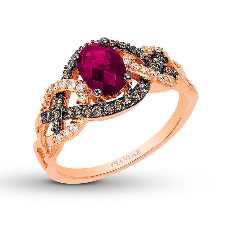 Le Vian Rhodolite Garnet Ring 1/4 ct tw Diamonds Strawberry Gold Plated