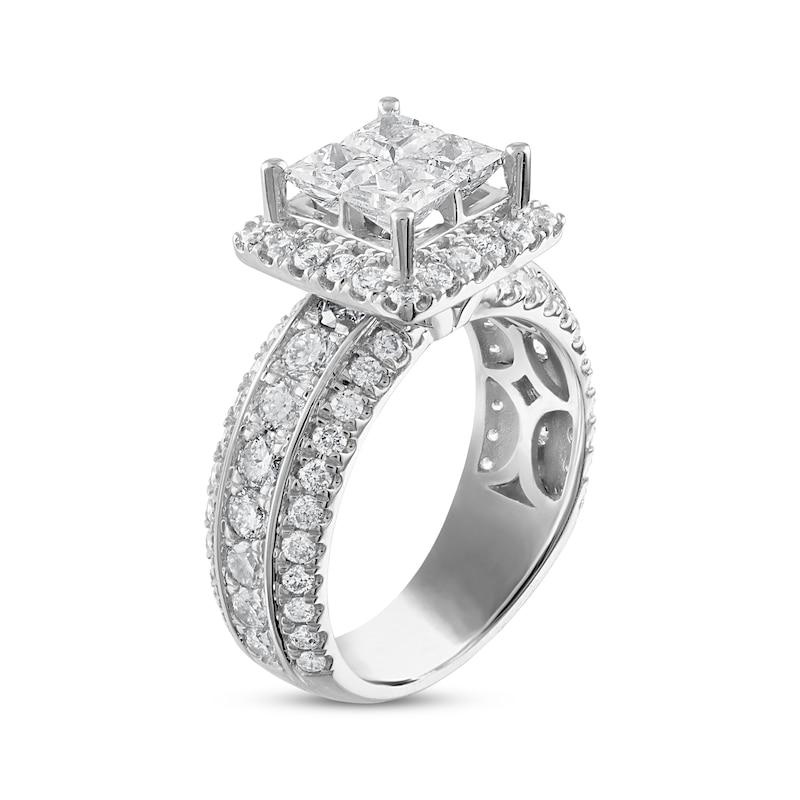 Multi-Diamond Engagement Ring 3 ct tw Princess & Round White Gold Plated
