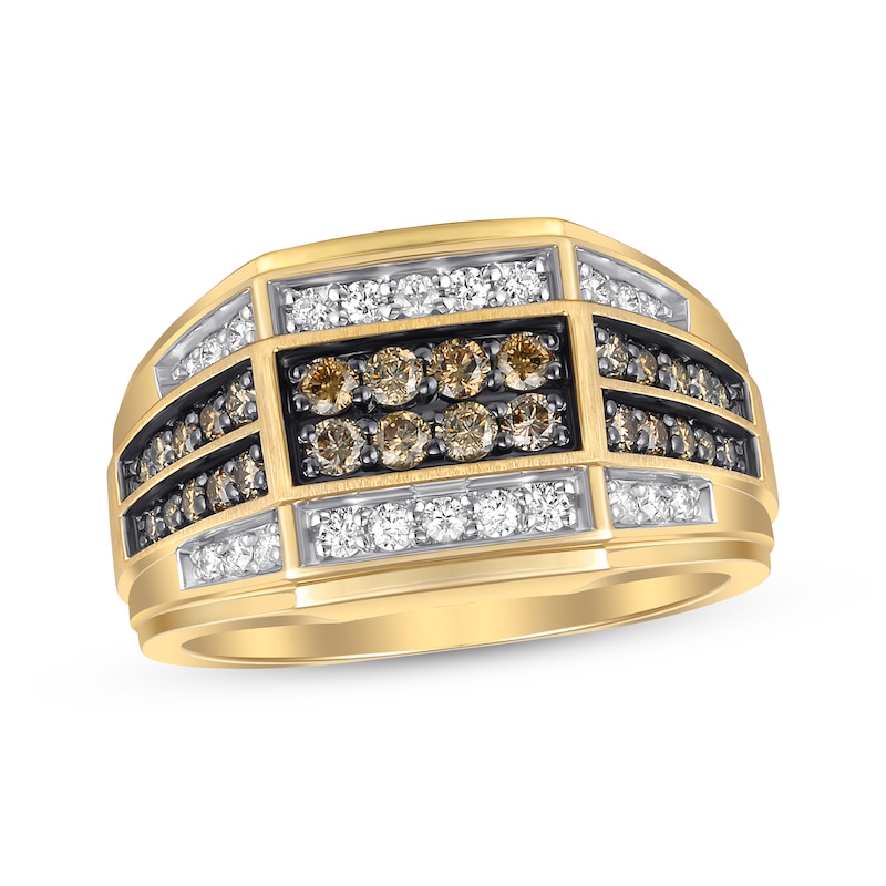 Men's Brown & White Diamond Ring 1 ct tw Yellow Gold Plated