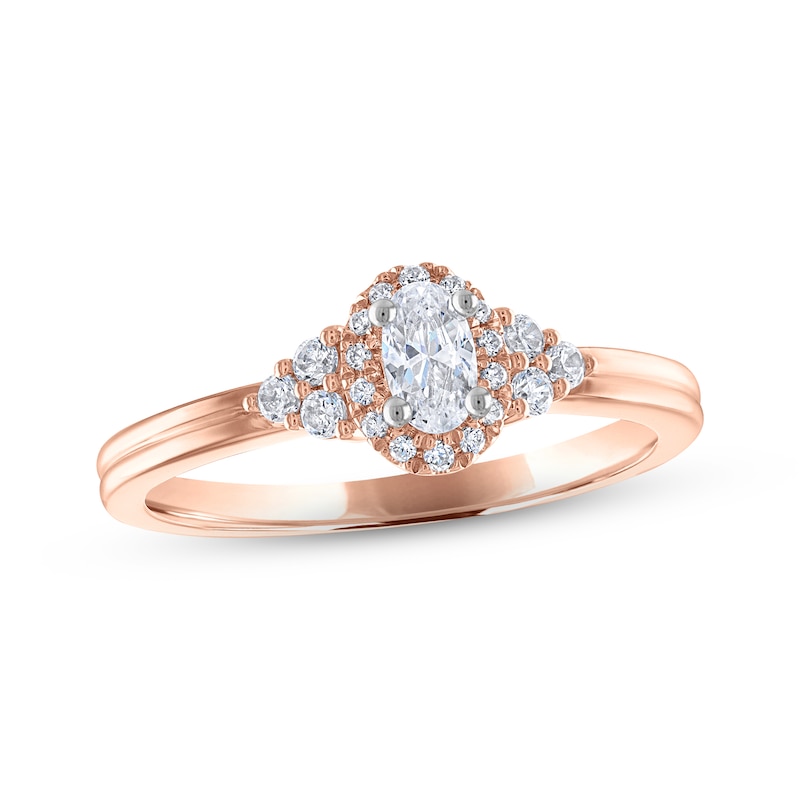 Diamond Halo Engagement Ring 3/8 ct tw Oval & Round-cut Rose Gold Plated