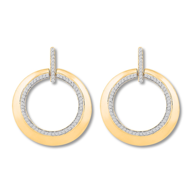 Diamond Front-Facing Hoop Earrings 1/2 ct tw Yellow Gold Plated
