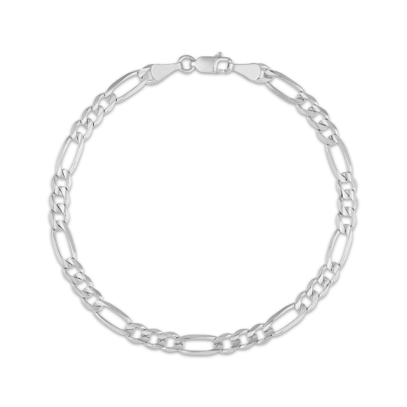 Solid Figaro Link Bracelet 4.75mm White Gold Plated 8"