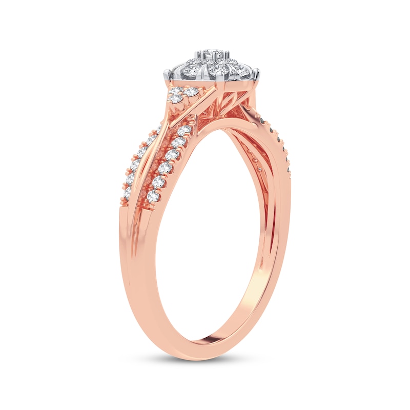Multi-Diamond Center Round Engagement Ring 3/8 ct tw Round-cut Rose Gold Plated