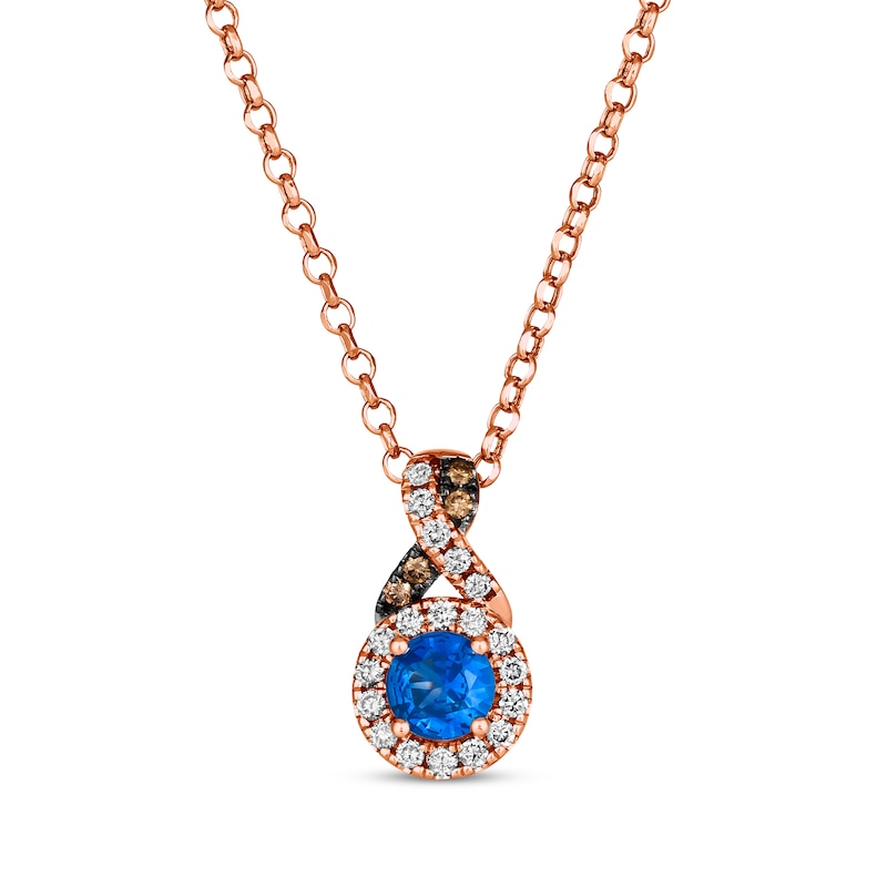 Le Vian Chocolate Twist Round-Cut Sapphire Necklace 1/6 ct tw Diamonds Strawberry Gold Plated 19”