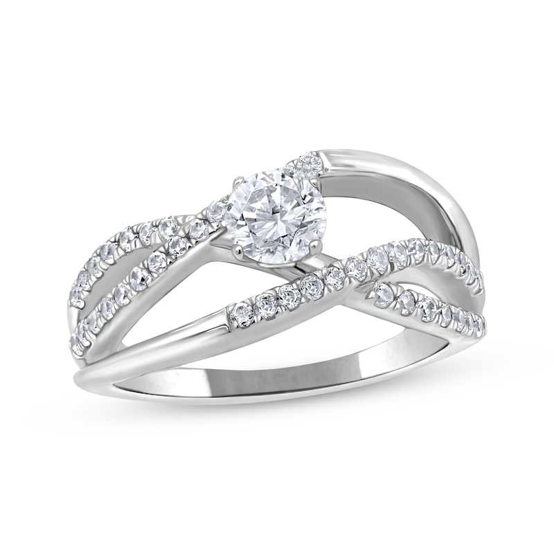 Round-Cut Diamond Crossover Engagement Ring 7/8 ct tw White Gold Plated