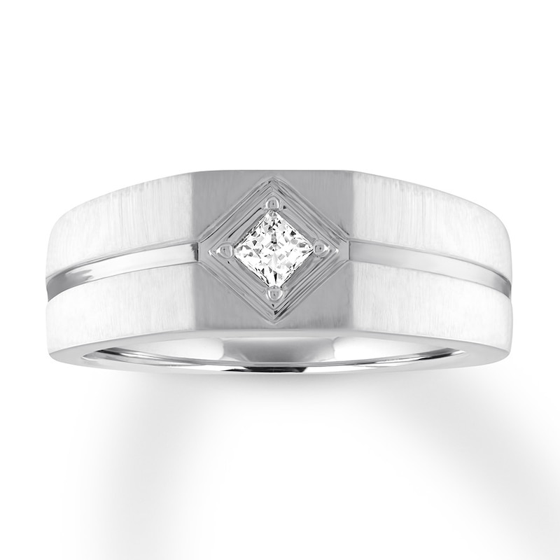Men's Diamond Solitaire Ring 1/5 Carat Square-cut White Gold Plated