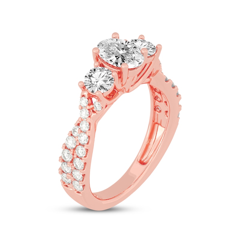 Oval & Round-Cut Three-Stone Diamond Engagement Ring 2 ct tw Rose Gold Plated