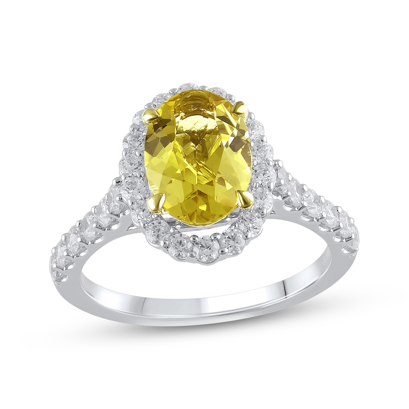 Lab-Created Diamonds by Oval-Cut Yellow & White Halo Engagement Ring 2-3/4 ct tw White Gold Plated