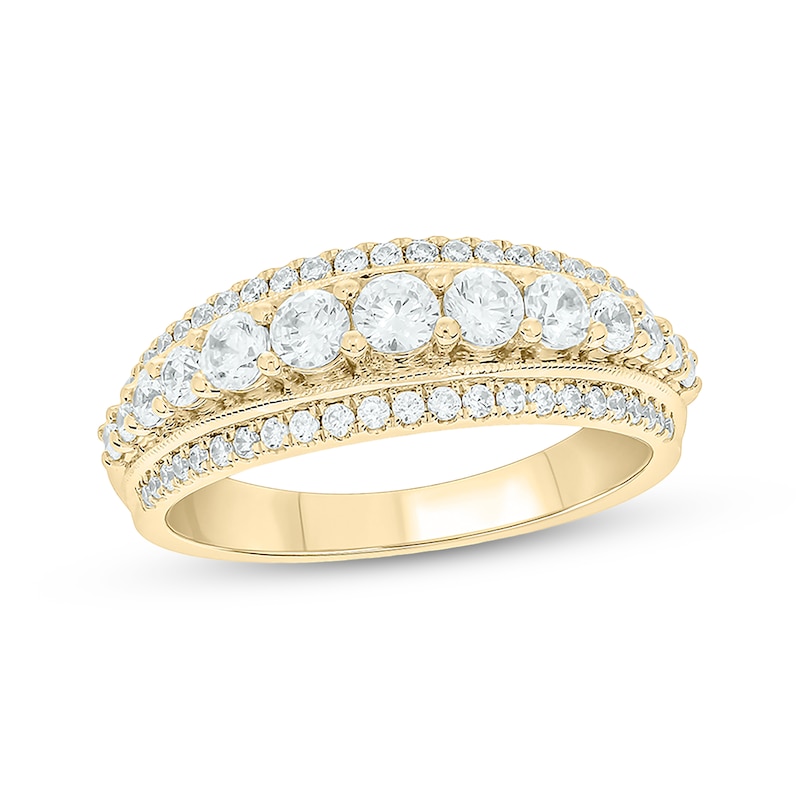 Round-Cut Diamond Three-Row Anniversary Band 1 ct tw Yellow Gold Plated