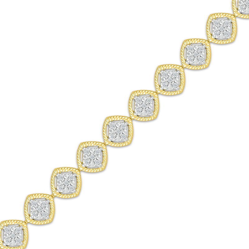 Multi-Diamond Cushion-Shaped Link Bracelet 1/2 ct tw Yellow Gold Plated 7.25"