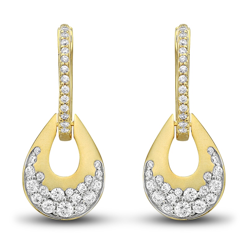 Diamond Pear Hoop Dangle Earrings 3/4 ct tw Round-cut Yellow Gold Plated