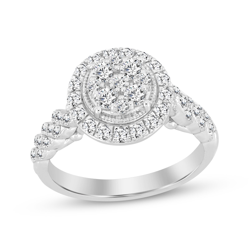 Multi-Diamond Center Engagement Ring 3/4 ct tw Round-cut White Gold Plated