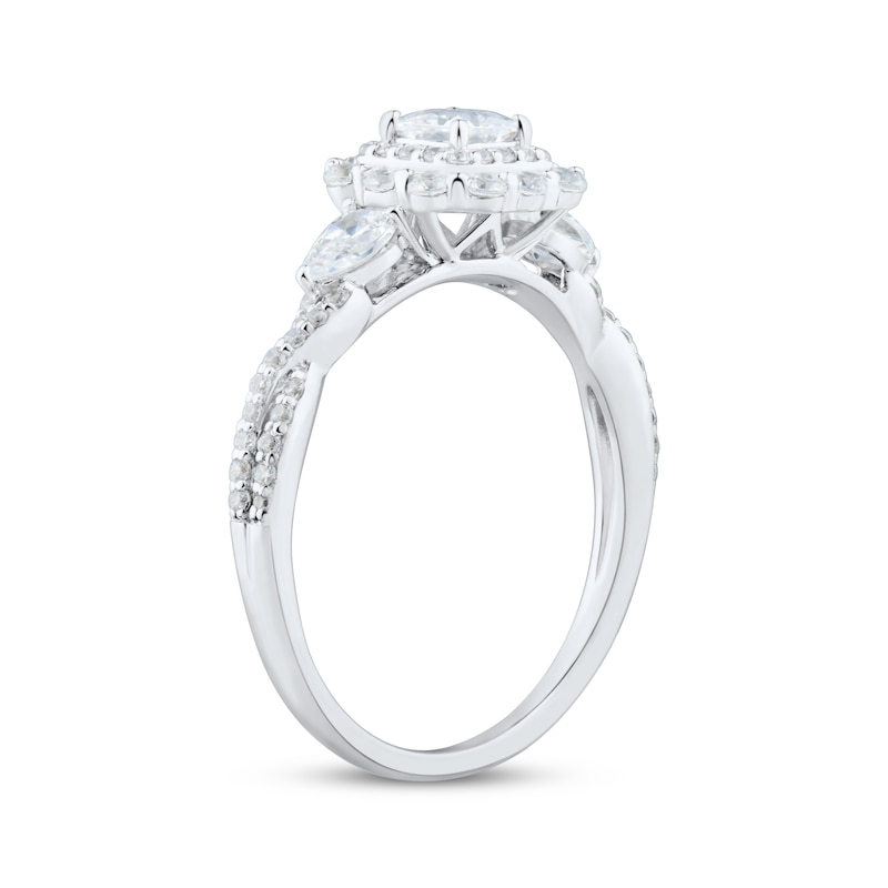 Princess-Cut, Pear-Shaped & Round-Cut Diamond Three-Stone Engagement Ring 1 ct tw White Gold Plated