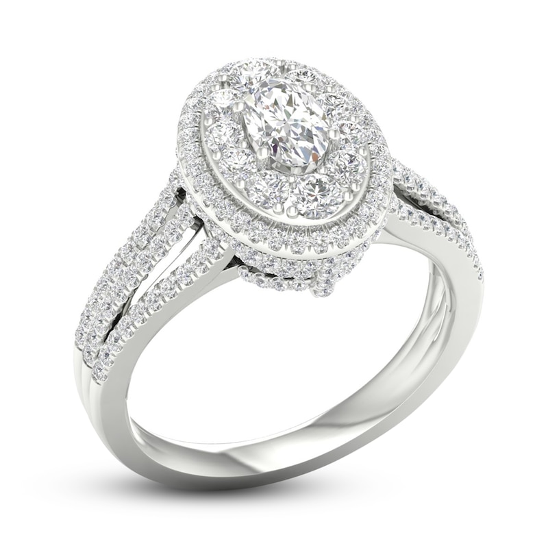 Multi-Diamond Engagement Ring 1-1/5 ct tw Oval & Round-cut White Gold Plated